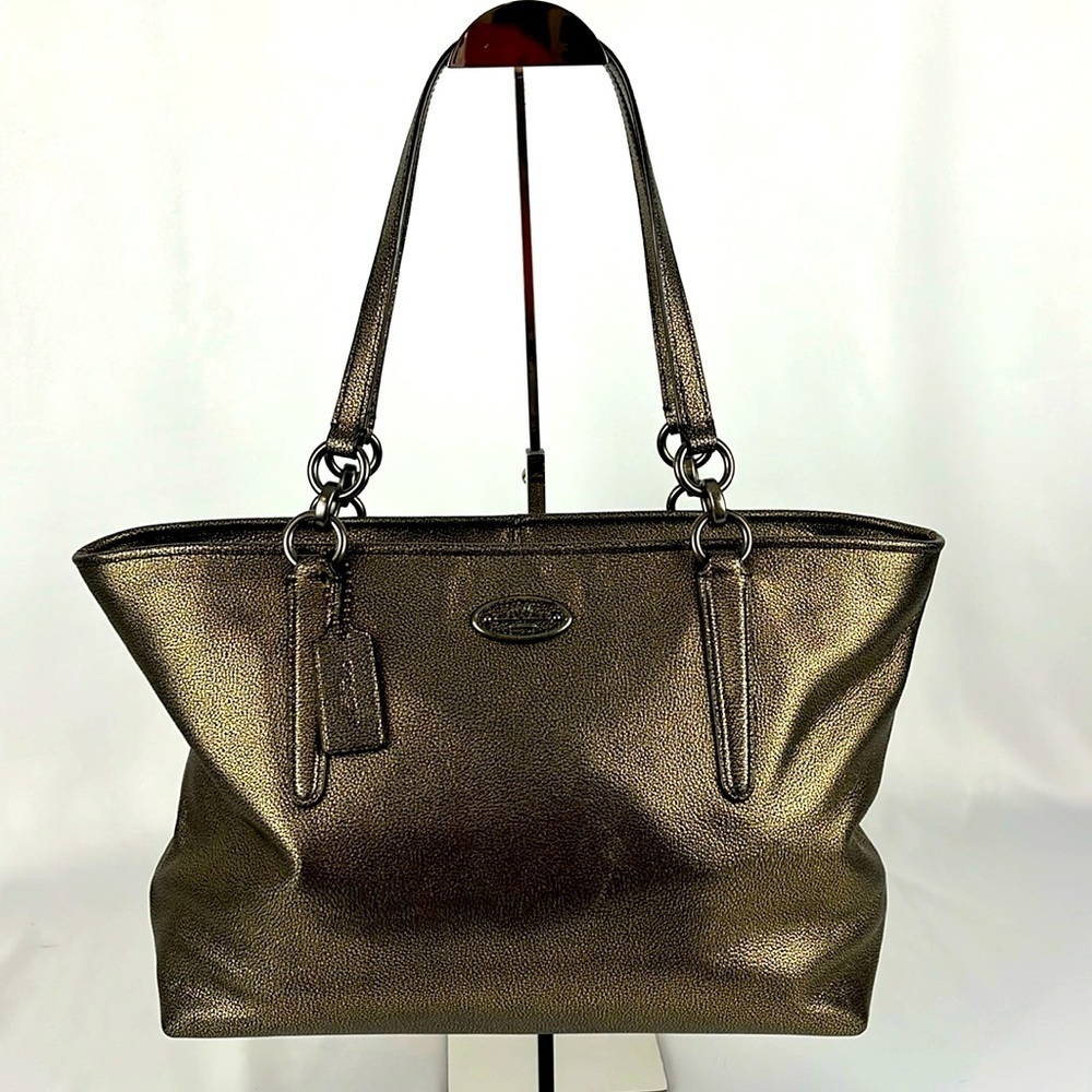 Coach Chicago Ellis Metallic Bronze Pebble Leather Large Tote Bag